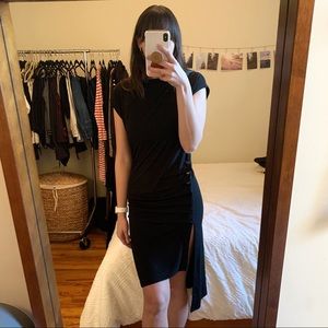 Black Fitted Button Detail Asymmetrical Dress